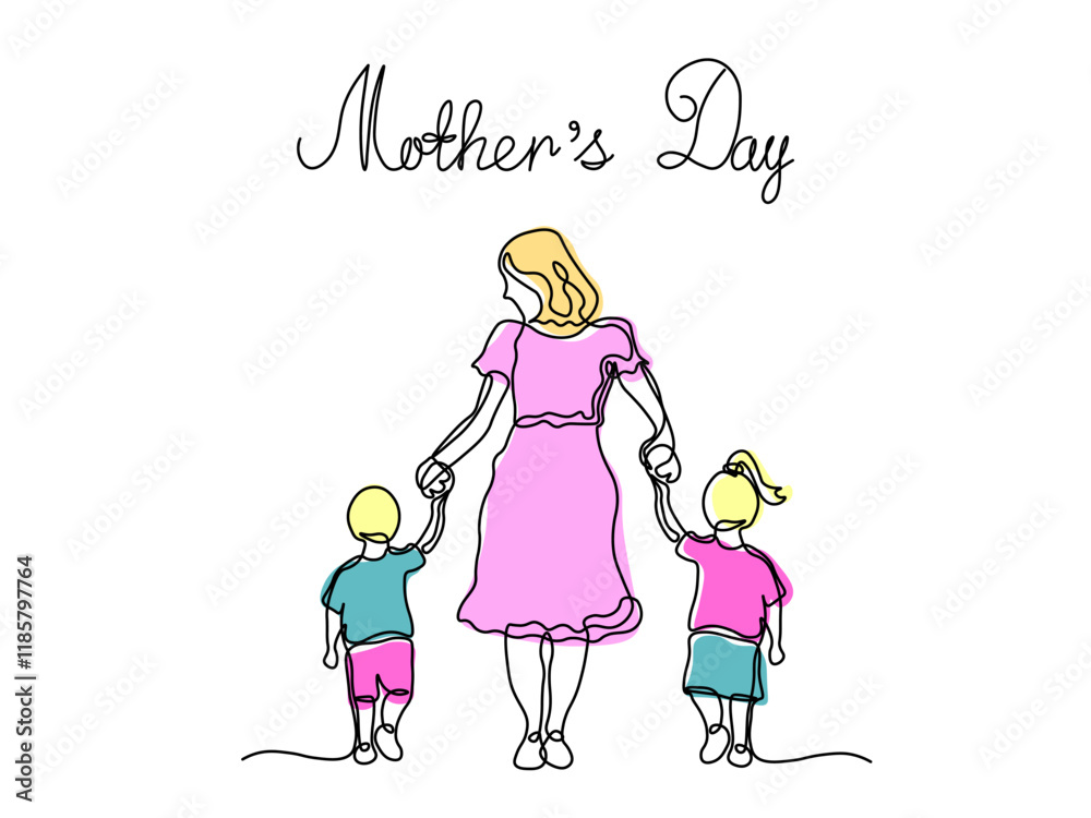 Mother's day. Abstract family,mother and children. continuous single line art hand drawing sketch Mother's day. Abstract family,mother and children. continuous single line art hand drawing sketch