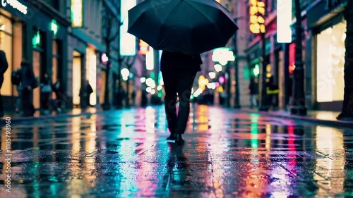 Walking in the Rain with Umbrella Footage in Urban Setting