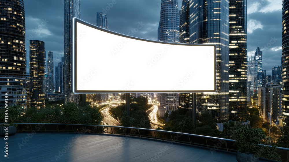 Futuristic digital billboard in cityscape at night, showcasing urban life Futuristic digital billboard in cityscape at night, showcasing urban life