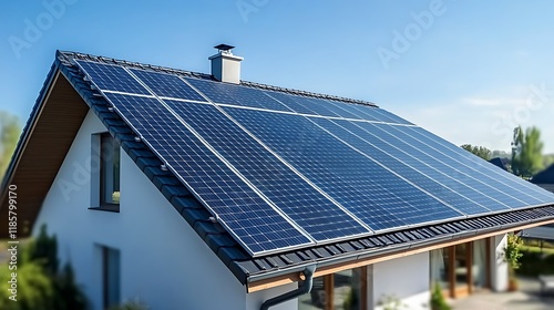 Wallpaper Mural Aerial view of solar panel modules on residential house roof in a European city. Sun panels installed on building rooftop. Renewable energy sources. Eco sunlight power station. Save planet concept. Torontodigital.ca