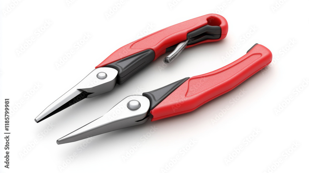 Cartoon pliers tool with red plastic covering on the handles and a happy smiling face isolated on white for DIY concept Cartoon pliers tool with red plastic covering on the handles and a happy smiling face isolated on white for DIY concept