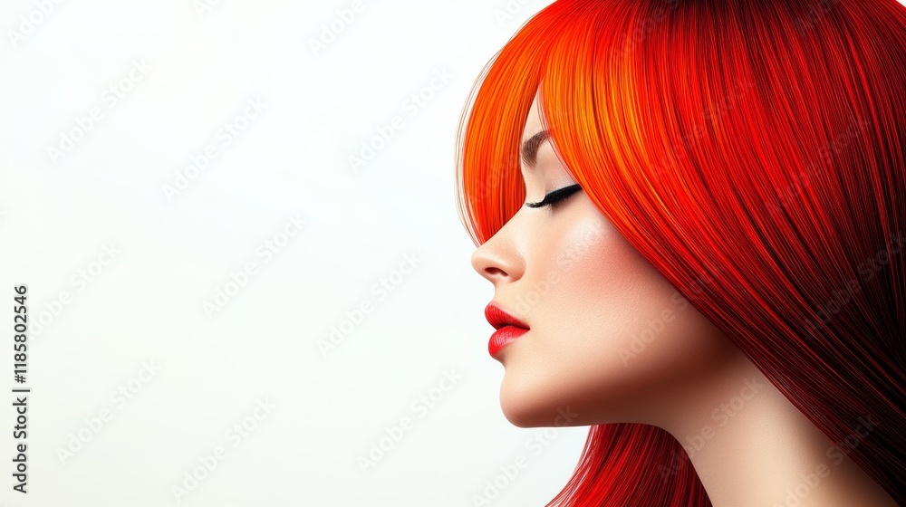 Woman with red hair and red lipstick. She has a very long red hair and a very long face Woman with red hair and red lipstick. She has a very long red hair and a very long face