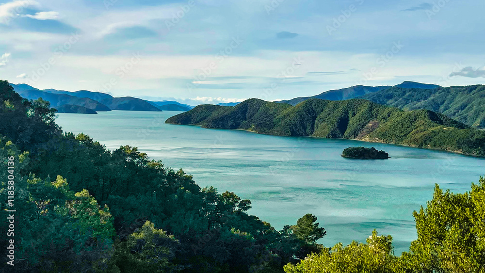 Scenery of the bays and coves in the Marlborough Sounds with some atmospheric cloud Scenery of the bays and coves in the Marlborough Sounds with some atmospheric cloud