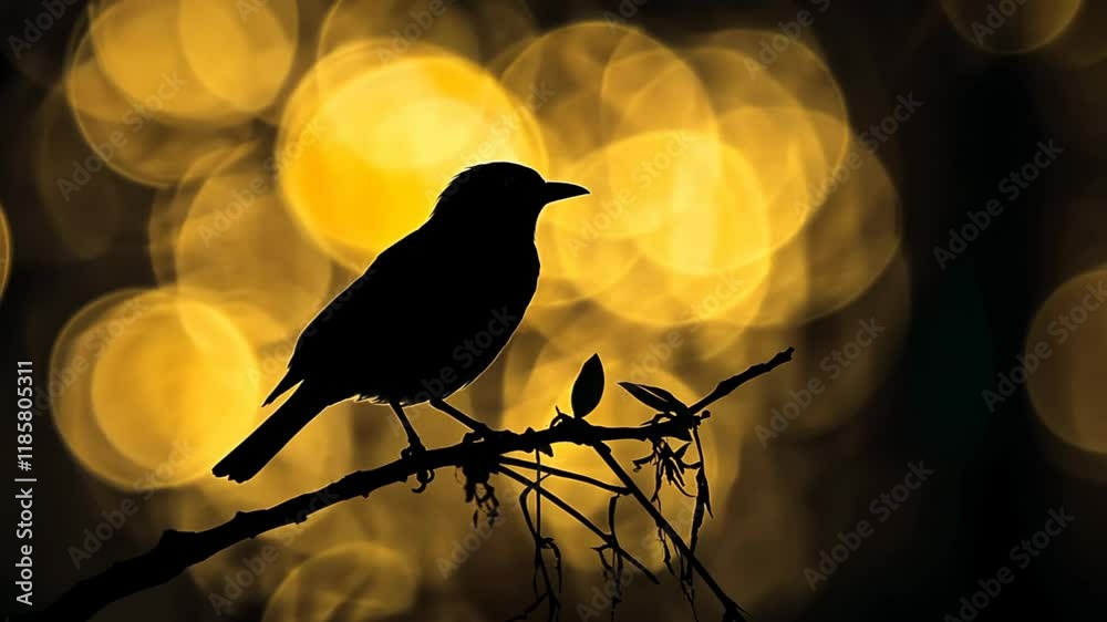 silhouette shadow of a crow with yellow bokeh light 