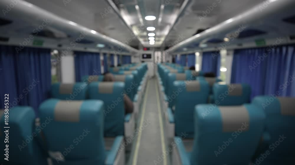 Blurred background Empty seats on a passenger train in Indonesia at night. Blurred background Empty seats on a passenger train in Indonesia at night.