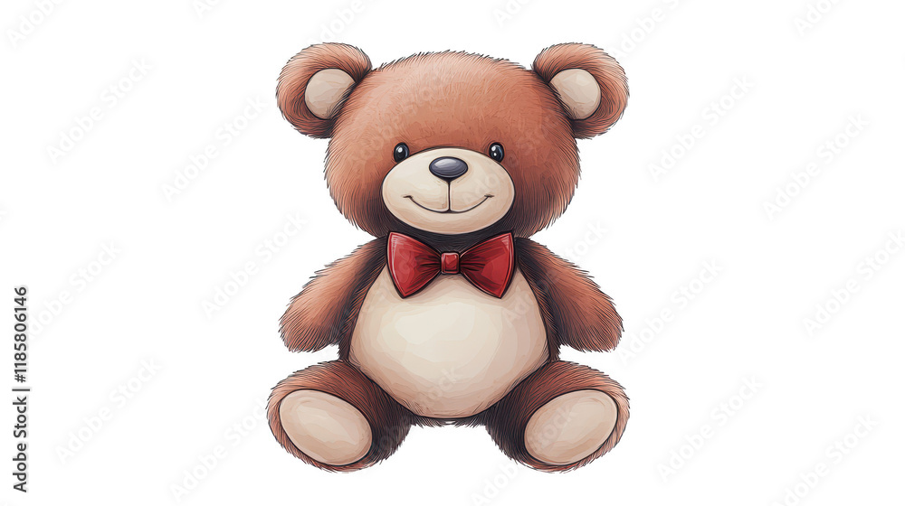 Fototapeta premium Adorable teddy bear with a classic red bow tie, perfect gift for children and collectors