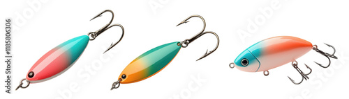 Colorful fishing lures with hooks for freshwater and saltwater fishing