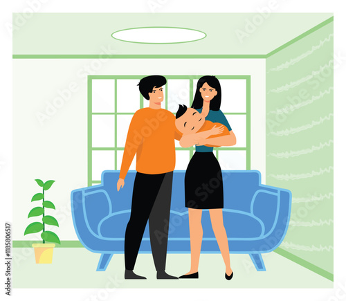 Happy Family Spending Time Together in a Cozy Living Room.