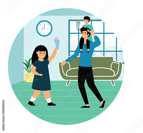 Happy Family Enjoying ice cream in a Comfortable Living Room Atmosphere.