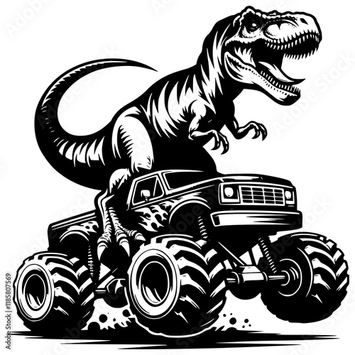 T-Rex Dinosaur Riding a Monster Truck  photo