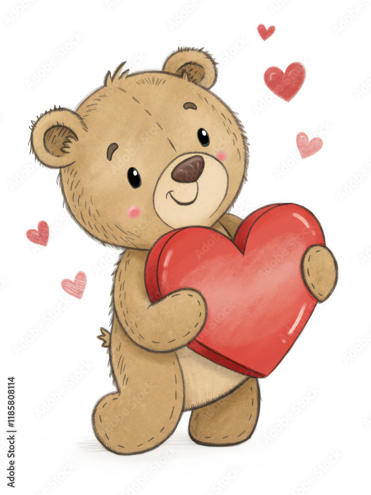 A cute bear holding a large red heart, surrounded by small pink hearts, radiating warmth and affection. A cute bear holding a large red heart, surrounded by small pink hearts, radiating warmth and affection.