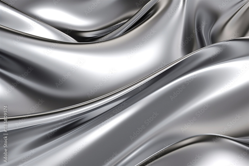 Obraz premium Chrome liquid silver background. Abstract metal texture with waves. Silver color chrome morphism pattern, steel reflection design, aluminum shiny illustration