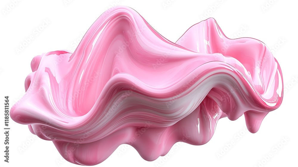 Pink swirl, abstract shape, white background, 3D render, food design Pink swirl, abstract shape, white background, 3D render, food design