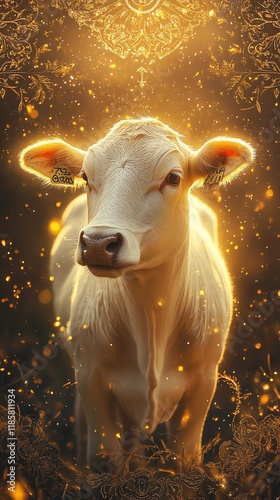 Golden Calf: Serene Cow in Mystical, Illuminated Setting