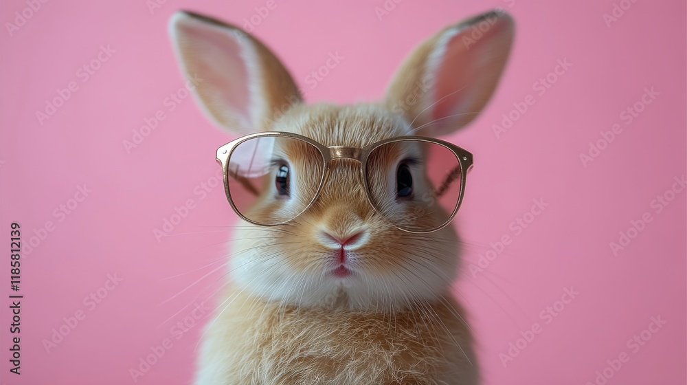 A cute rabbit wearing glasses against a pink background, exuding charm and playfulness. A cute rabbit wearing glasses against a pink background, exuding charm and playfulness.