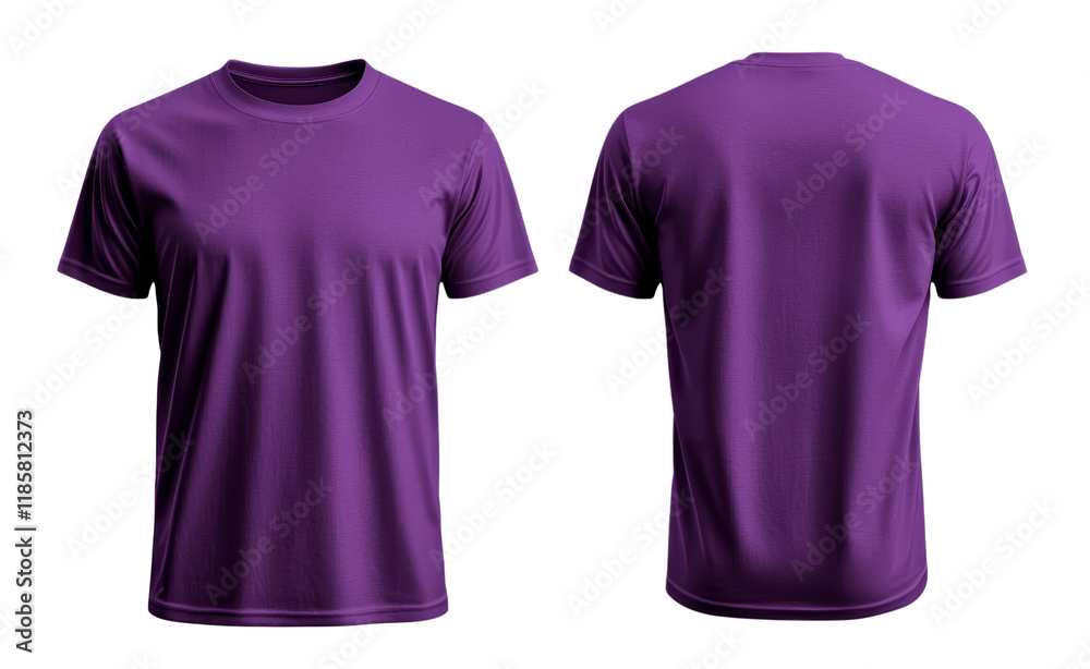 Purple T-Shirt Mockup Front and Back View, Isolated on White Background, apparel design, template, T-shirt, mockup, apparel Purple T-Shirt Mockup Front and Back View, Isolated on White Background, apparel design, template, T-shirt, mockup, apparel