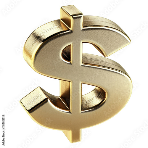 3D Golden Dollar Sign, Isol...