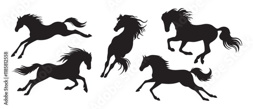  silhouette of a running horse set , Drawing the silhouette of horse , Horse Icon set 