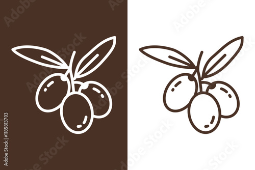 Olive fruit icon set. vector illustration of fruit, Agriculture, and Healthy Food Icons. outline style isolated on white and brown background.