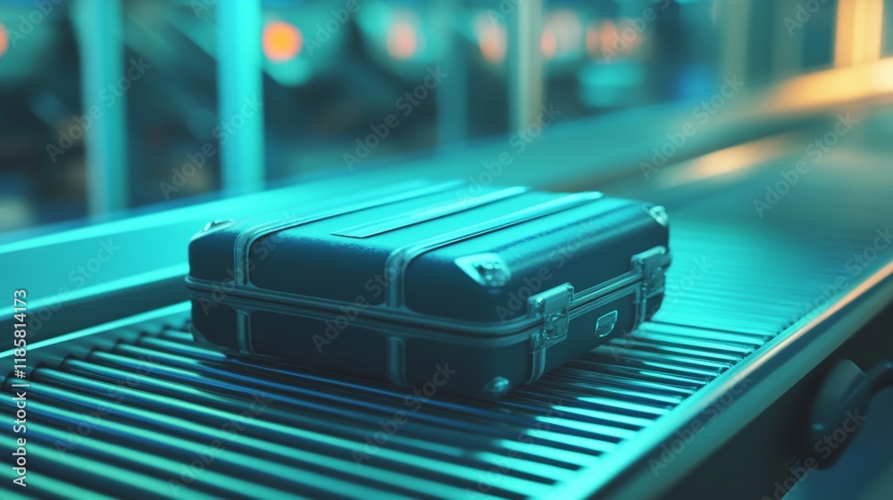 Wheeled suitcase on a luggage belt at the airport terminal. Wheeled suitcase on a luggage belt at the airport terminal.