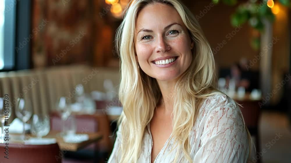 pretty blond hair woman at luxurious restaurant pretty blond hair woman at luxurious restaurant