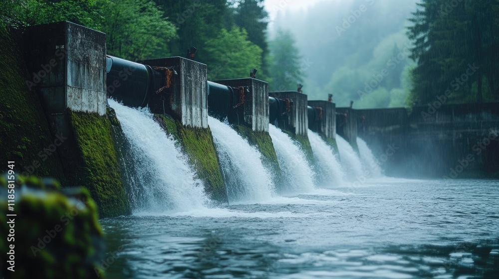 Serene Hydroelectric Dam in Lush Forest Serene Hydroelectric Dam in Lush Forest