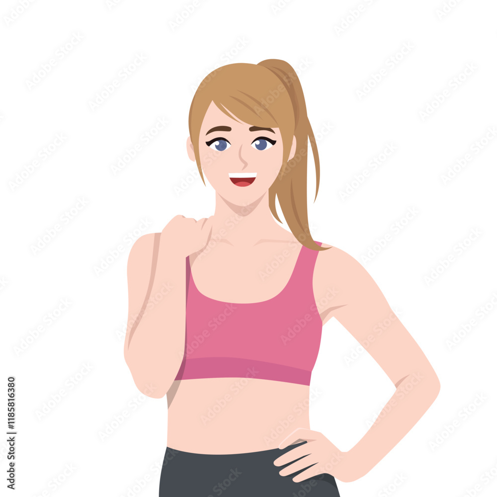 Smiling woman coach in standing pose. Welcoming. Flat vector character illustration Smiling woman coach in standing pose. Welcoming. Flat vector character illustration