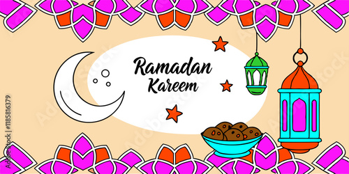 Ramadan Kareem Illustration: Festive Lanterns, Moon.