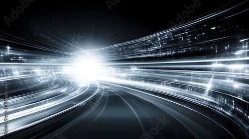 Abstract Technology Background  Futuristic Speed Lines  Light Trails  Digital Tunnel