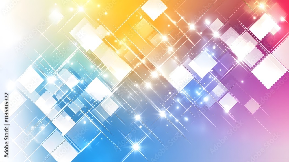 Abstract Colorful Geometric Background with Glowing Squares and Lines Abstract Colorful Geometric Background with Glowing Squares and Lines