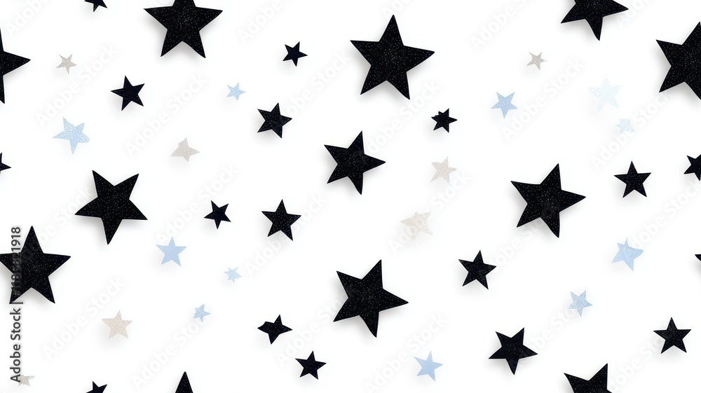 Elegant black stars pattern on a crisp white background, perfect for modern design and creative projects.