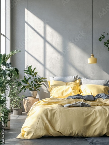 Sunny Bedroom with Yellow B...