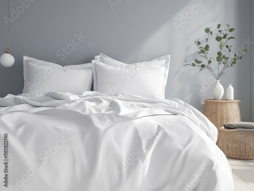 White bedding in a minimali...