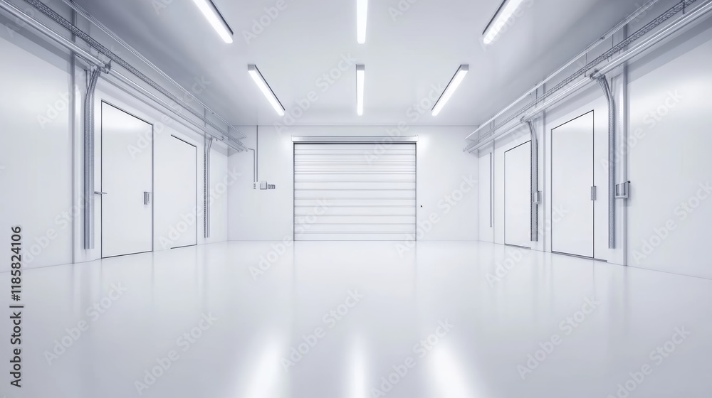 Obraz premium 3d rendering of white modern house with garage entrance, Minimal architecture.