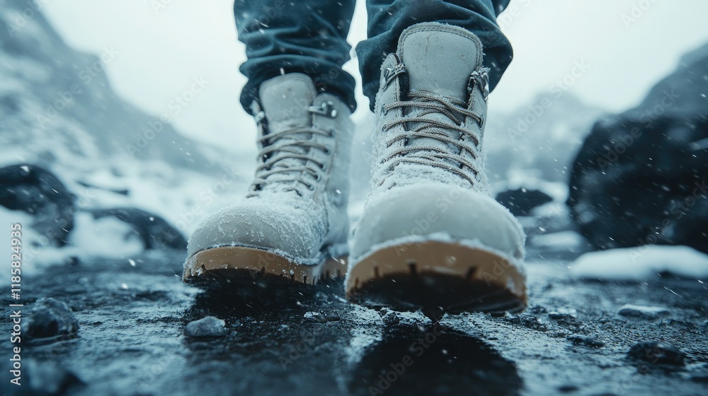 Winter Hiking Boots in Snowy Mountains Winter Hiking Boots in Snowy Mountains
