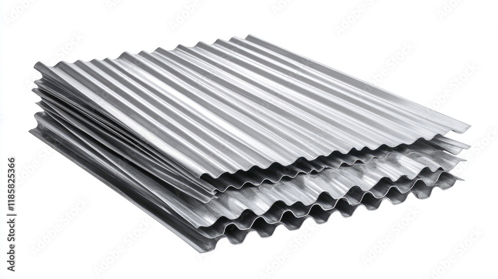 Stack of Corrugated Metal Sheets Isolated on White Background for Industrial and Construction Use Stack of Corrugated Metal Sheets Isolated on White Background for Industrial and Construction Use