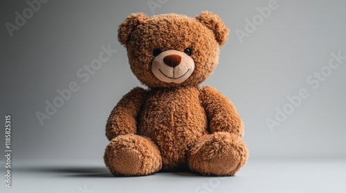 A plush teddy bear sitting on a smooth surface, exuding warmth and comfort. photo