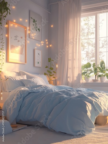 Serene Bedroom Decorated Wi...