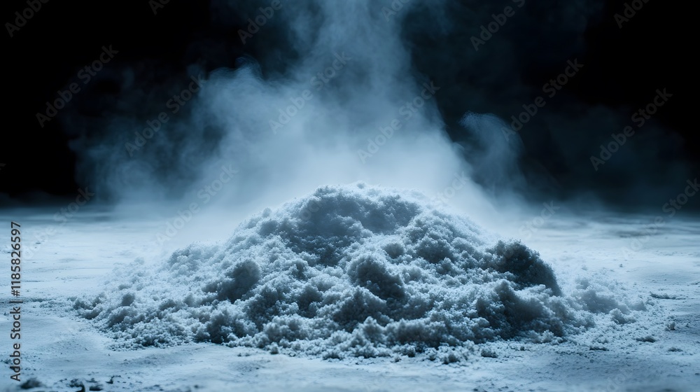 Obraz premium Steaming Pile of Powder White Substance Smoke Haze