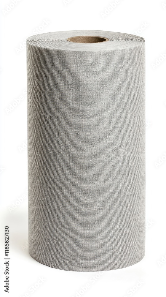 Large Industrial Roll of Gray Paper Towel Isolated on White Background for Commercial and Industrial Cleaning Applications Large Industrial Roll of Gray Paper Towel Isolated on White Background for Commercial and Industrial Cleaning Applications