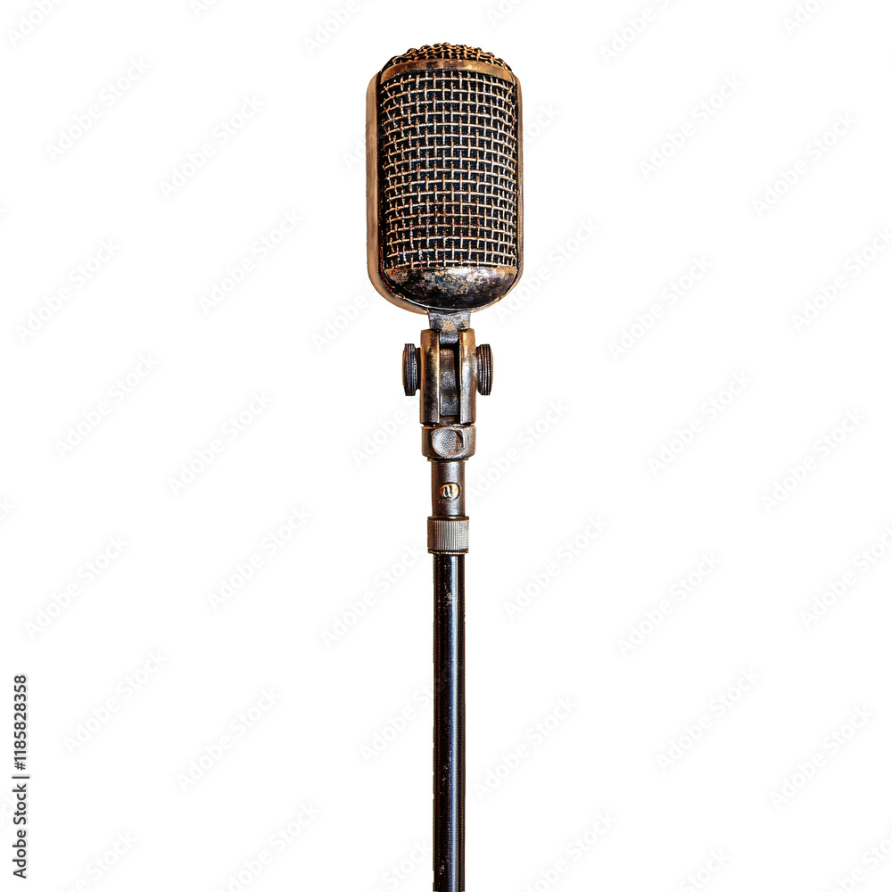 Fototapeta premium vintage retro-style metal microphone isolated on transparent background.