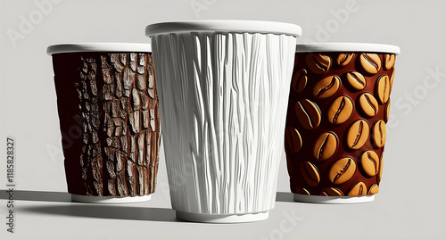 Brown coffee cup with lid and liquid inside on a disposable paper container photo