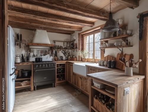 Rustic Wooden Kitchen With ...