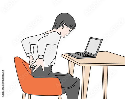 A woman who hurts her back after working on a computer for long periods of time