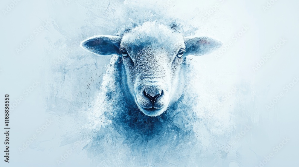 custom made wallpaper toronto digitalFrozen Serenity: A Stunning Blue Portrait of a Sheep
