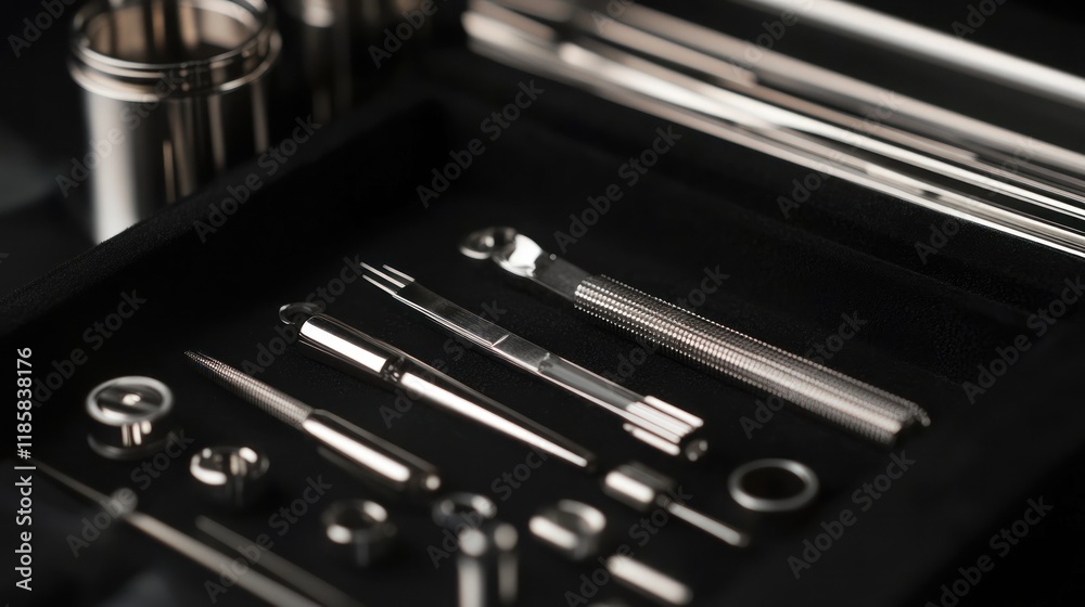 Precision tools for watchmaking on a sleek black velvet surface 