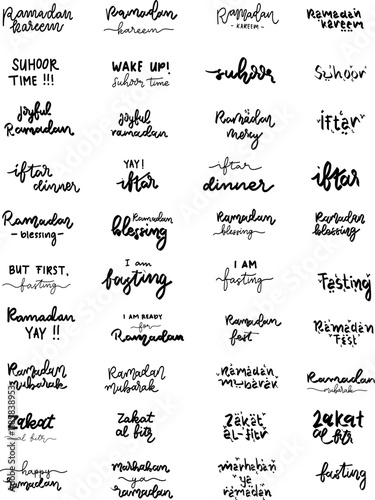 Set of ramadan handwritten typography design