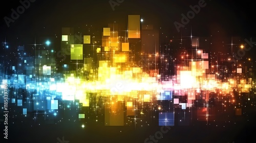 Abstract Digital Glow  Sparkling Pixel Cityscape  Bright Mosaic
