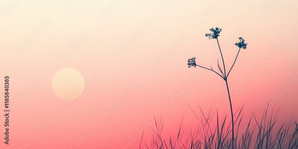 Obraz premium Silhouetted plant against a sunset sky