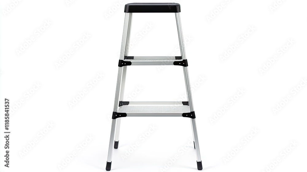 Sturdy Aluminum Step Ladder Isolated on White Background for Home and Industrial Use Sturdy Aluminum Step Ladder Isolated on White Background for Home and Industrial Use